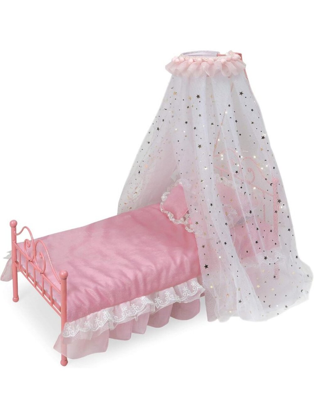 Cozy Pink LED Canopy Doll Bed Set with Bedding - Starlight Design for Kids